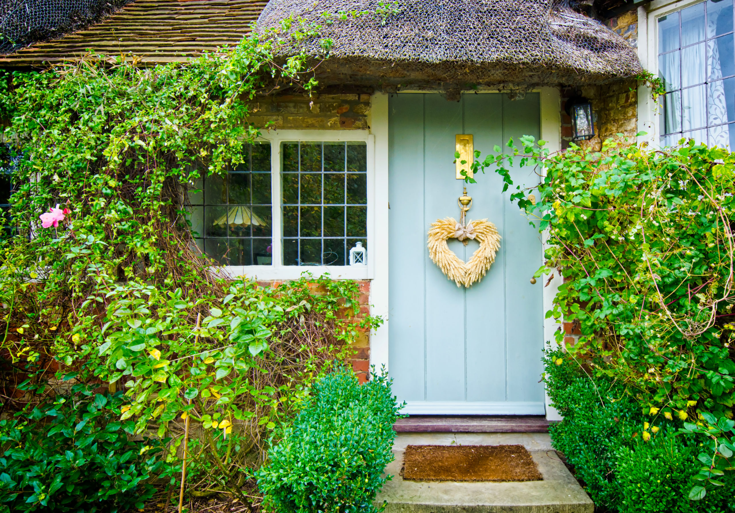 Blue house front door