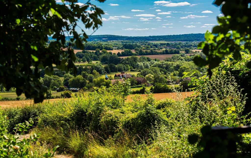 View across Kent fields near Shoreham in Kent
